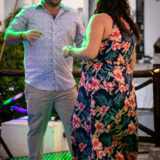 A man and woman dance on the LED dance floor at La Sirena Puerto Morelos.