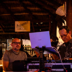 DJ providing entertainment for a rooftop wedding at La Sirena Puerto Morelos.