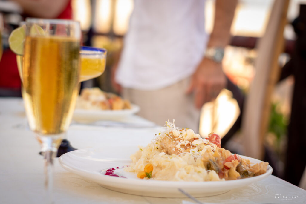 Dinner plates filled with delicious food, paired with margaritas, champaign, or the cocktails of your choice.