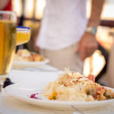 Dinner plates filled with delicious food, paired with margaritas, champaign, or the cocktails of your choice.